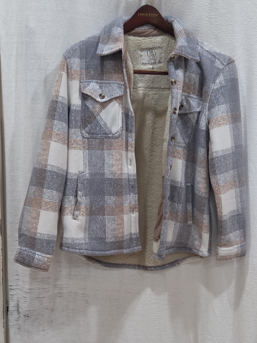 SAGE Collective Womens Gray Plaid Shacket